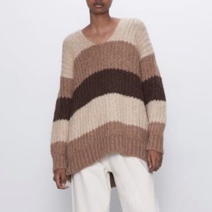 Zara Striped Oversized Knit Brown Fall Sweater